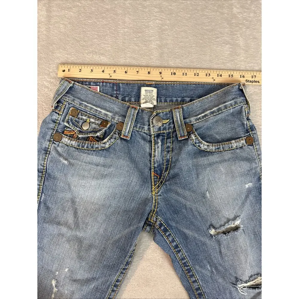 VINTAGE True Religion Rainbow Joey Distressed Low Rise Flared Jeans Retro Men’s